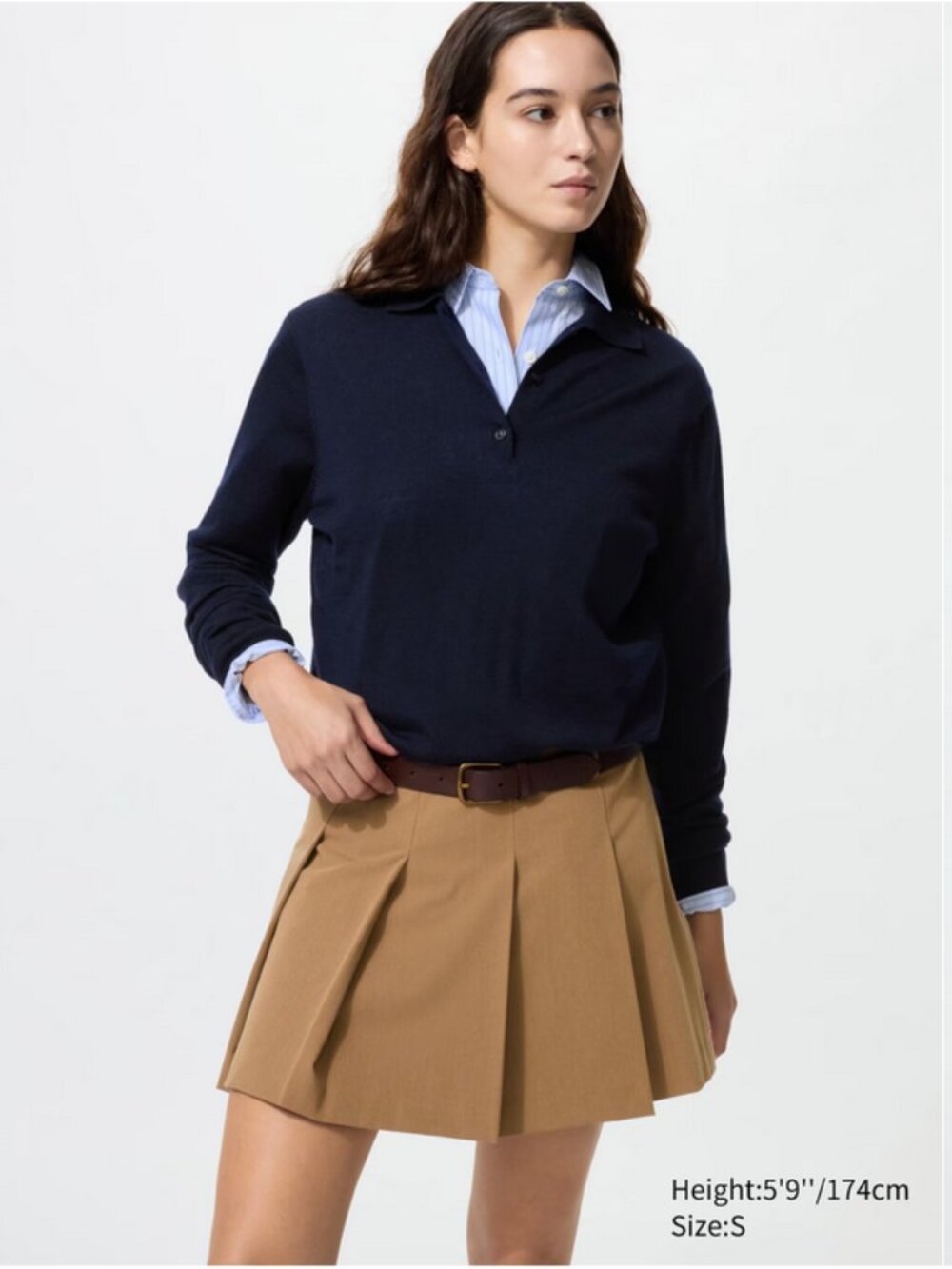 UNIQLO Pleated Skort Mini Skirt Camel Brown Tan S